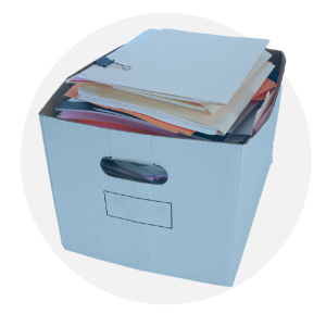 A box of documents ready for shredding