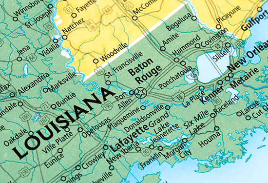 A service area map of Louisiana